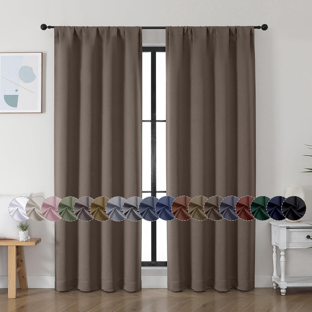 Simplebrand Ava Brown Blackout Curtains for Bedroom, 72 Inch Length, 2 Panels Set, Privacy Thermal Insulated Rod Pocket Window Curtains, W4…