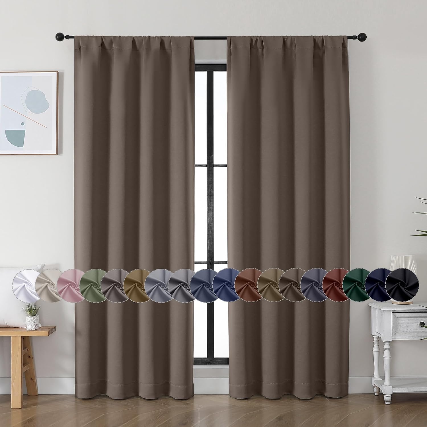 Simplebrand Ava Brown Blackout Curtains for Bedroom, 72 Inch Length, 2 Panels Set, Privacy Thermal Insulated Rod Pocket Window Curtains, W4…