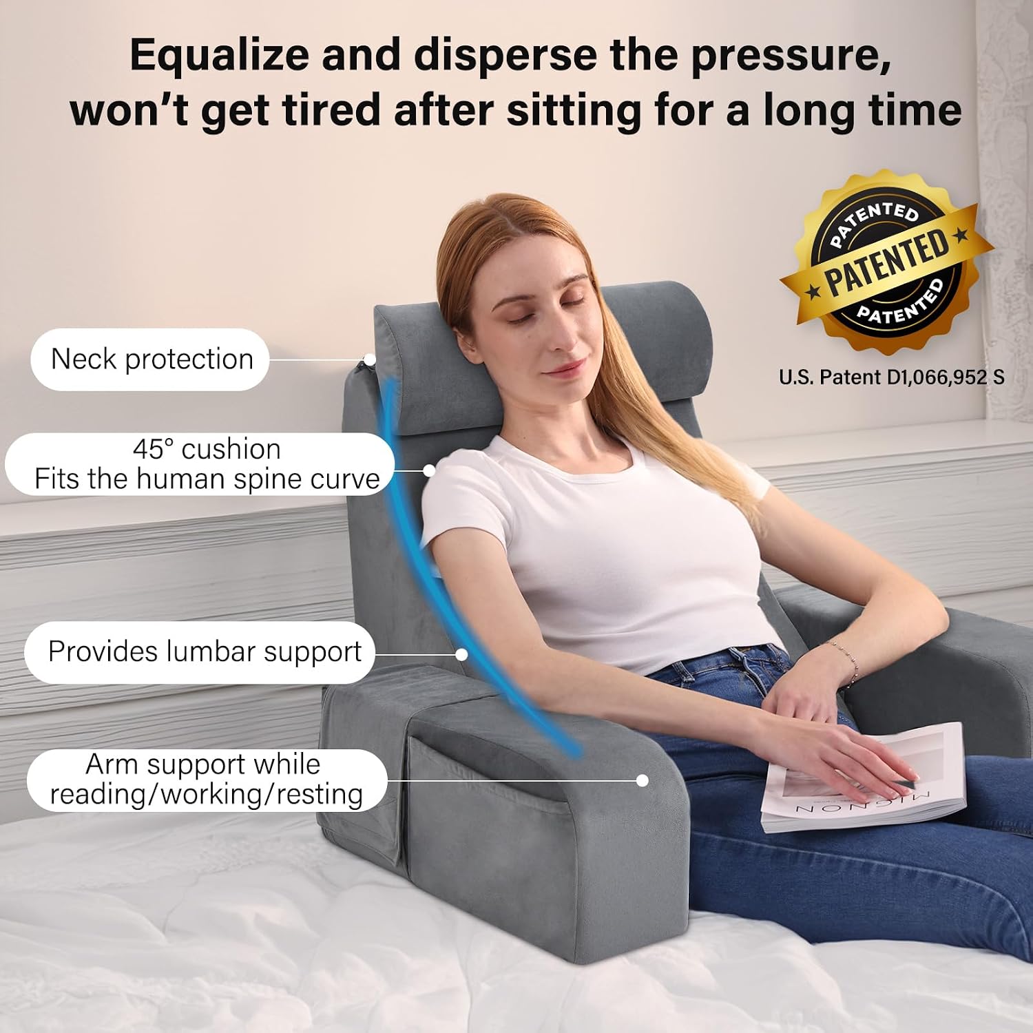ENITYA Back Pillow for Bed Sitting Up, Reading Pillow with Armrests & Big Pockets for Adults, Upright Pillow for Resting, Watching…