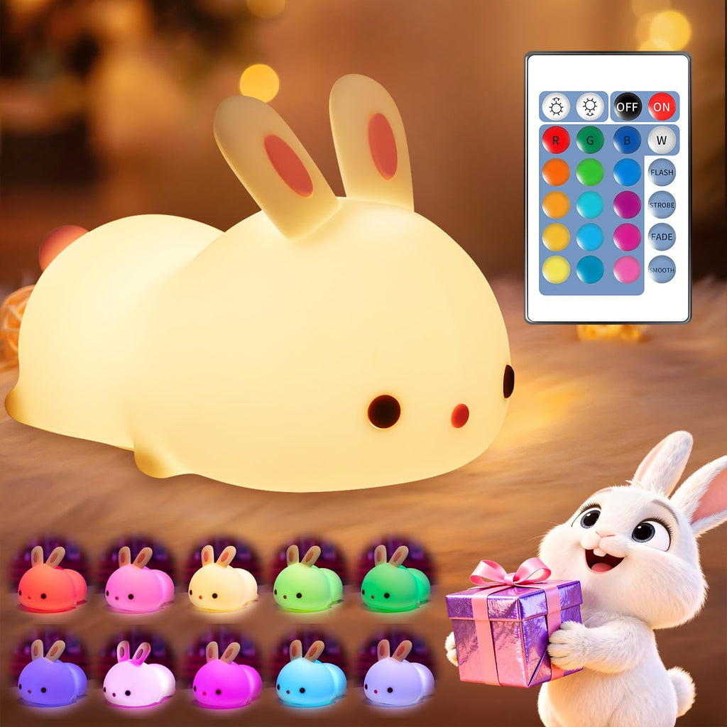 One Fire Bunny Squishy Gifts for Kids Night Light with Remote, 16 Colors+5 Brightness Cute Lamp, Fidget Bunny Stuff/Toys for Baby Toddler…