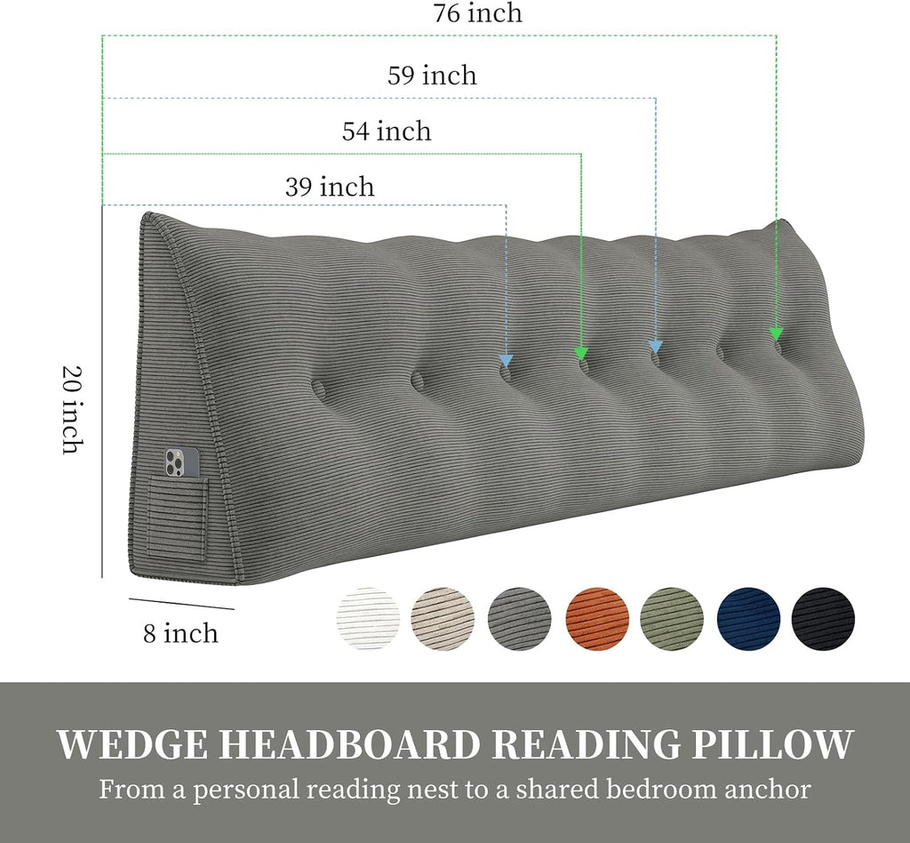 Headboard Wedge Pillows for Sitting Up in Bed Rest Adult, Triangular Upholstered Stuffed Reading Pillow for Sofa Couch Back Cushions…