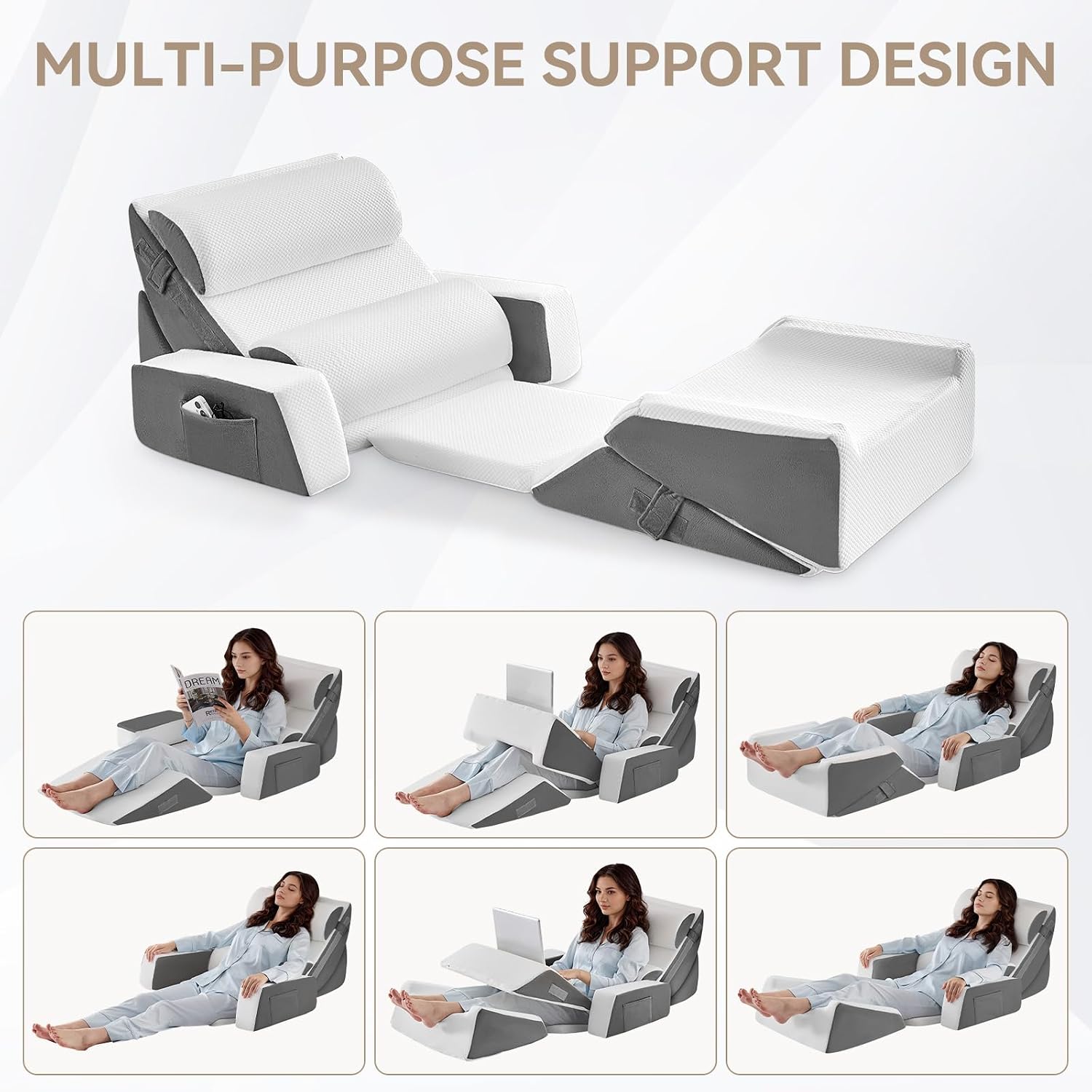 Yojoker 9PCS Orthopedic Bed Wedge Pillow Set for Sleeping, Back and Leg, Post Surgery Foam Pillow for Body, Triangle Adjustable Support Pi…