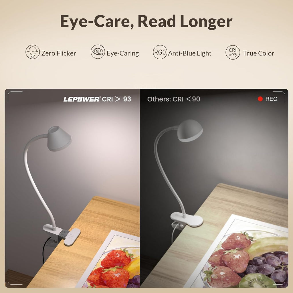 Lepower Clip on Light, Reading Lights for Books in Bed with 5 Colors & Stepless Dimming, RG0 Eye-comfort, Auto Timer & Night Light…