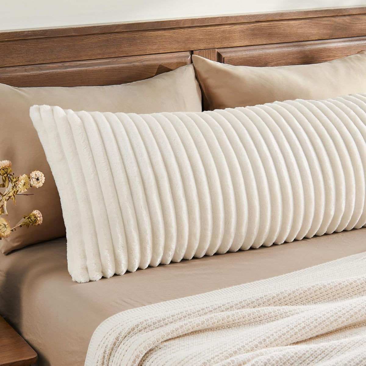 Bedelite Fluffy Faux Fur Body Pillow Cover with Zipper, Luxury Plush 3D Striped Pillow Cover 20x54 Inches, Super Soft and Cozy Long Body Pi…
