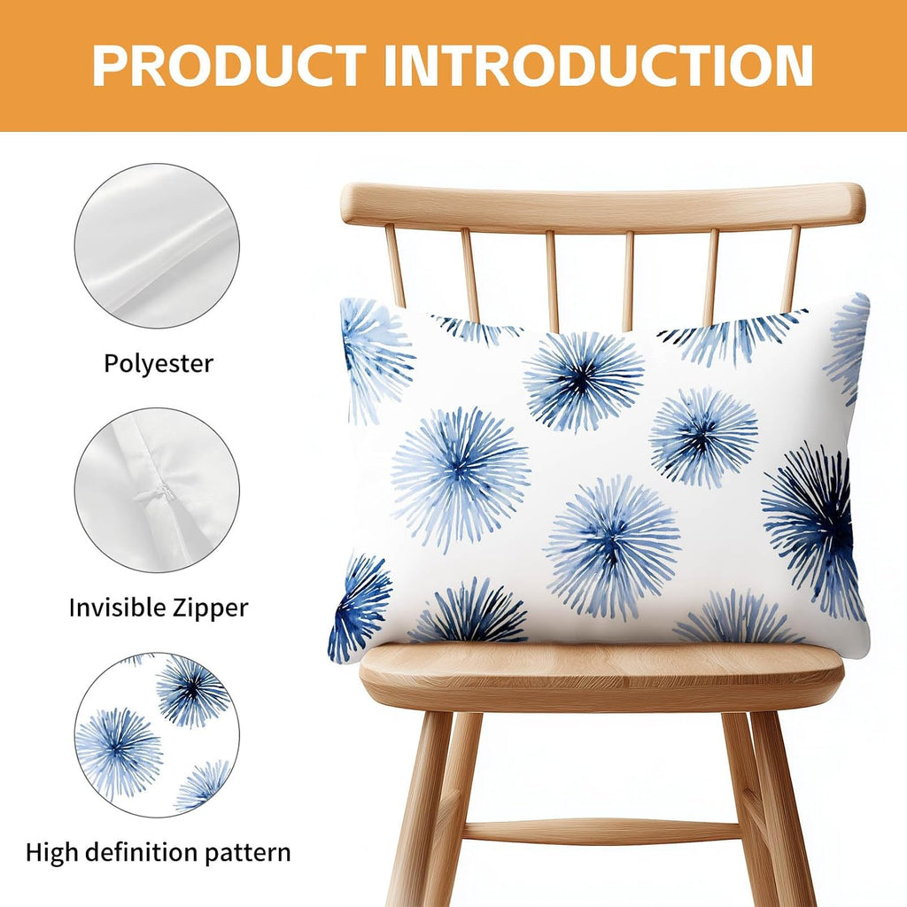 HOMETITUTE Pillow Covers Decorative Pack of 2 Satin 12x20 Inch Blue Abstract Floral Art Lumbar Throw Pillow Cases for Sofa Couch Living…