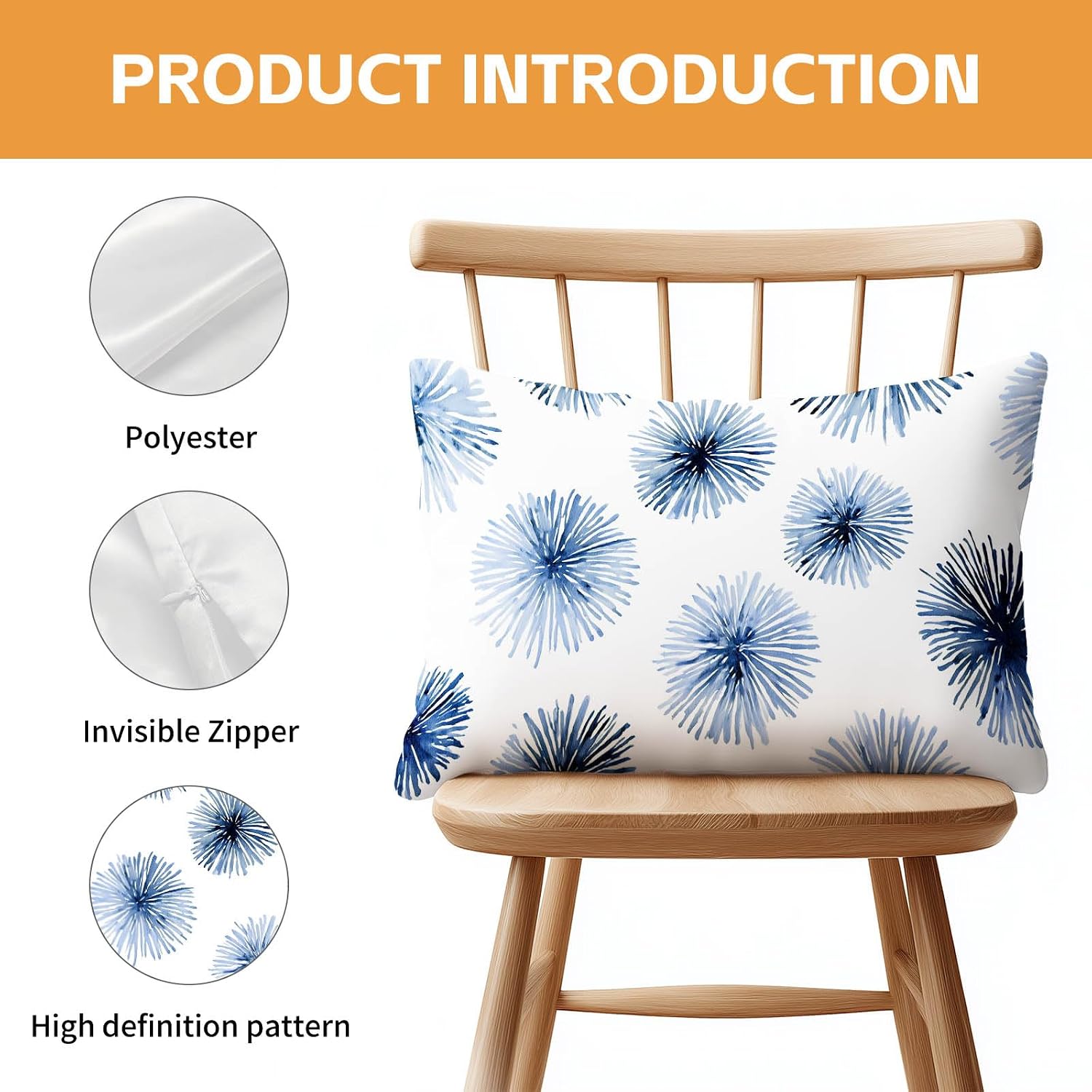 HOMETITUTE Pillow Covers Decorative Pack of 2 Satin 12x20 Inch Blue Abstract Floral Art Lumbar Throw Pillow Cases for Sofa Couch Living…