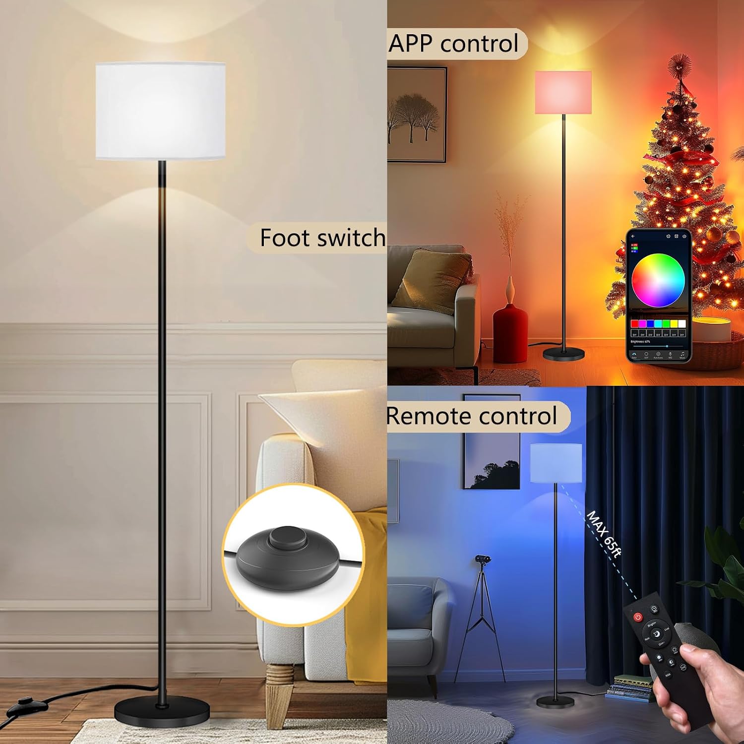 Qaubauyt Smart LED Floor Lamp with APP Control & RGB Colors - Dimmable Standing Lamp for Living Room, Bedroom, Gaming - Remote, Timer, 9W…