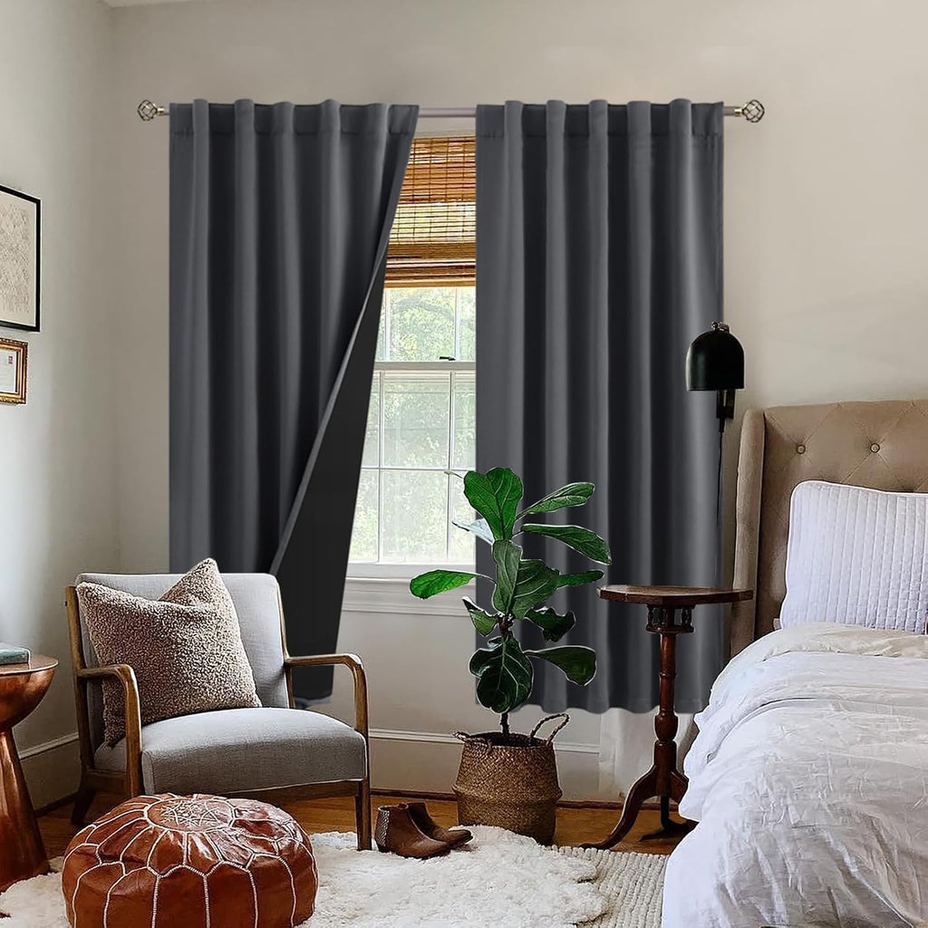 BGment 100% Grey Blackout Curtains 72 Inches Long for Bedroom, Double Layer Room Darkening Thermal Insulated Curtains with Liner Rod…