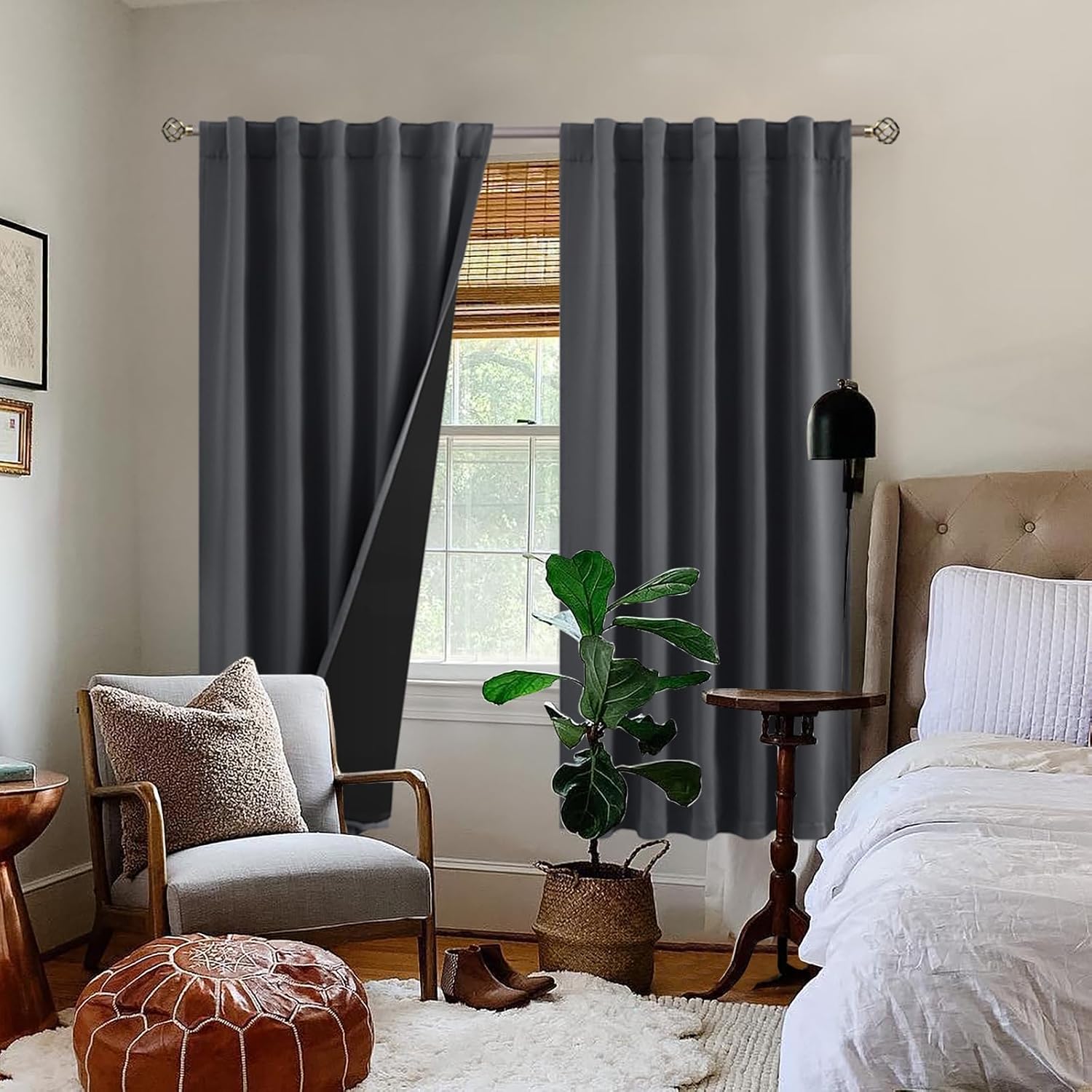 BGment 100% Grey Blackout Curtains 72 Inches Long for Bedroom, Double Layer Room Darkening Thermal Insulated Curtains with Liner Rod…