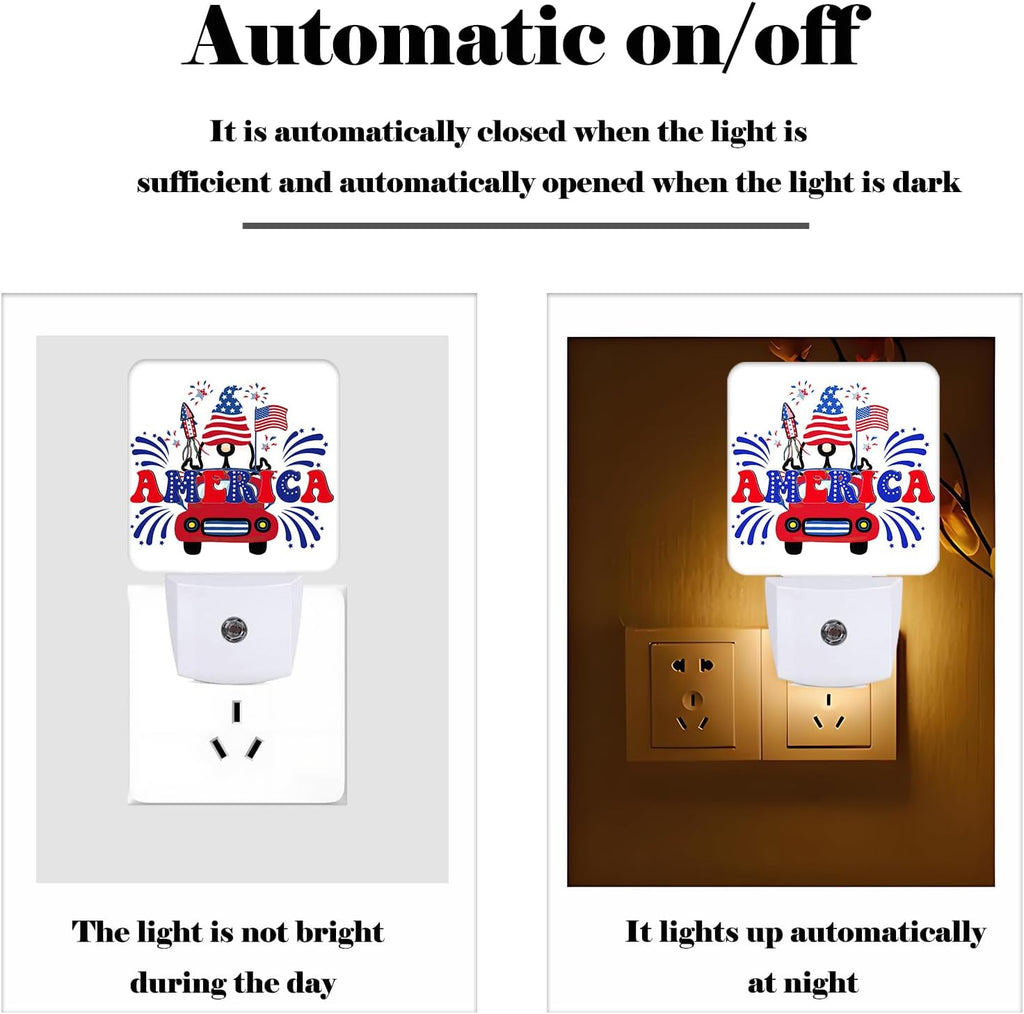 Happy Independence Day Night Light, Plug Into Wall with Dusk to Dawn Light Sensors, Warm Nightlights for Bedroom, Bathroom, Hallway…