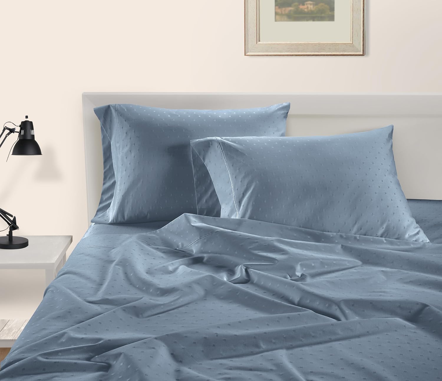 LaneLinen LANE LINEN Pillow Case Covers King, Set of 2, 100% Egyptian Cotton Sateen, Soft Cool & Smooth Pillow Cases - Swiss Dot - French B…