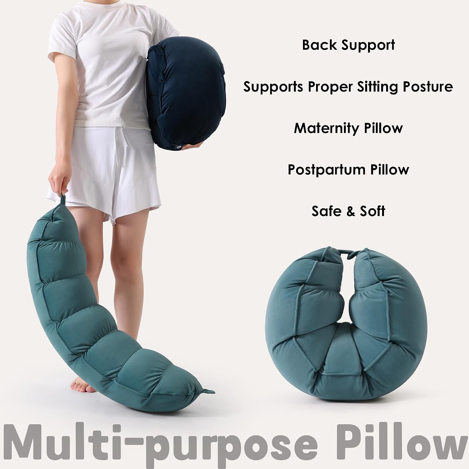Peallow(Pat. Pend) – Long Round Body Pillow for Adults, Bolster Pillow for Sleeping, Soft and Supportive Pillow for Sleeping & Lumbar…