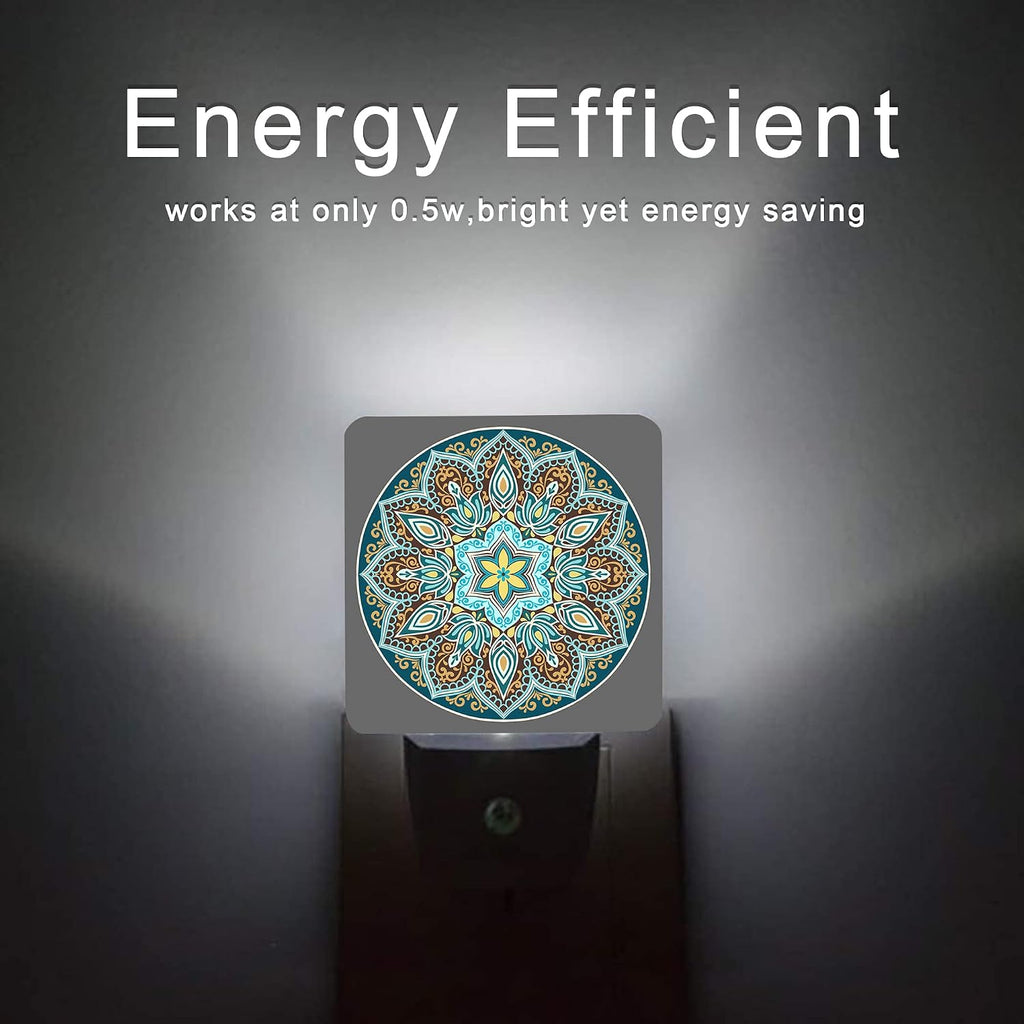 Mandala Floral Night Light, Yellow and Brown Ethnic Style Plug-in Night Lights with Dusk-to-Dawn Sensor for Stairway/Hallway/Bedroom Sleep…