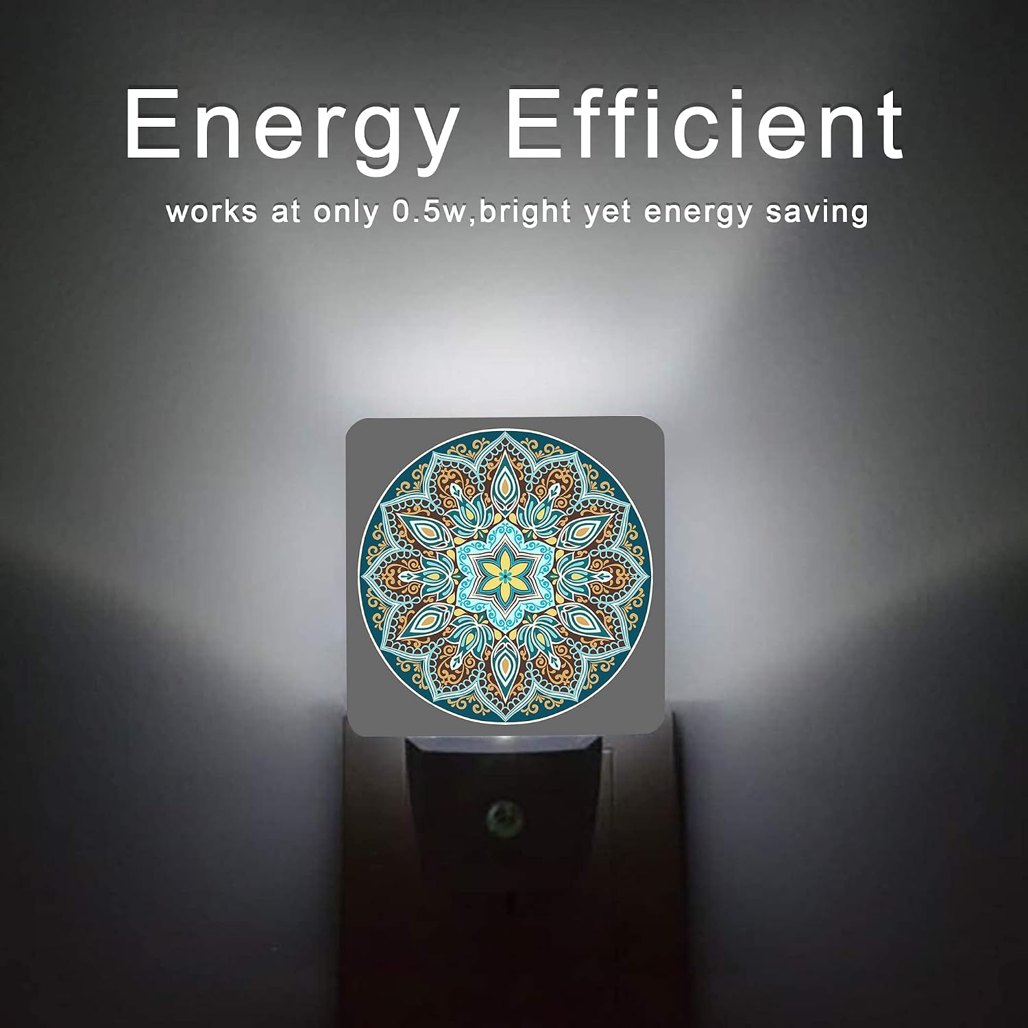 Mandala Floral Night Light, Yellow and Brown Ethnic Style Plug-in Night Lights with Dusk-to-Dawn Sensor for Stairway/Hallway/Bedroom Sleep…