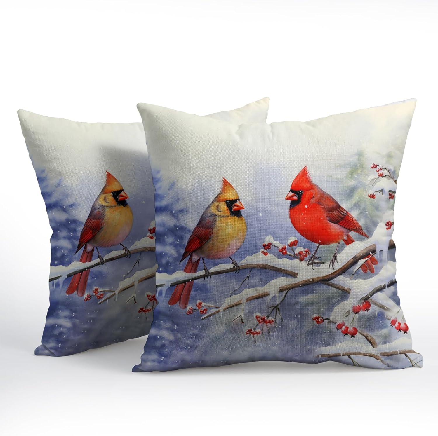 Granbey Cardinal Birds Throw Pillow Cover Winter Sweet Bird Pillowcase 24x24 Inch Set of 2 Christmas Holiday Cushion Covers for Home Patio…