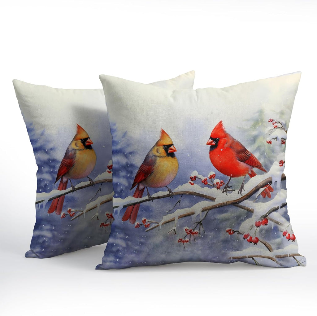 Granbey Cardinal Birds Throw Pillow Cover Winter Sweet Bird Pillowcase 18x18 Inch Set of 2 Christmas Holiday Cushion Covers for Home Patio…