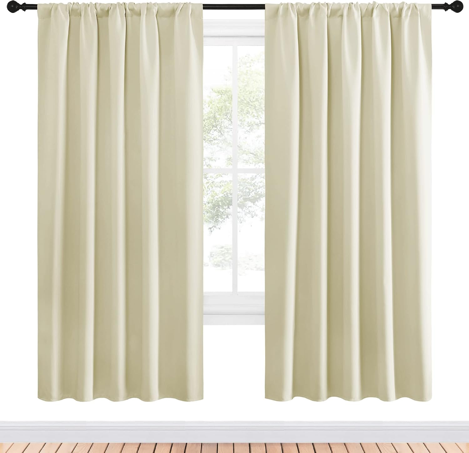 NICETOWN Living Room Curtains, Home Decorations Thermal Insulated Solid Rod Pocket Blackout Drapes for Cafe (Beige, One Pair, 52 x 72-inch)