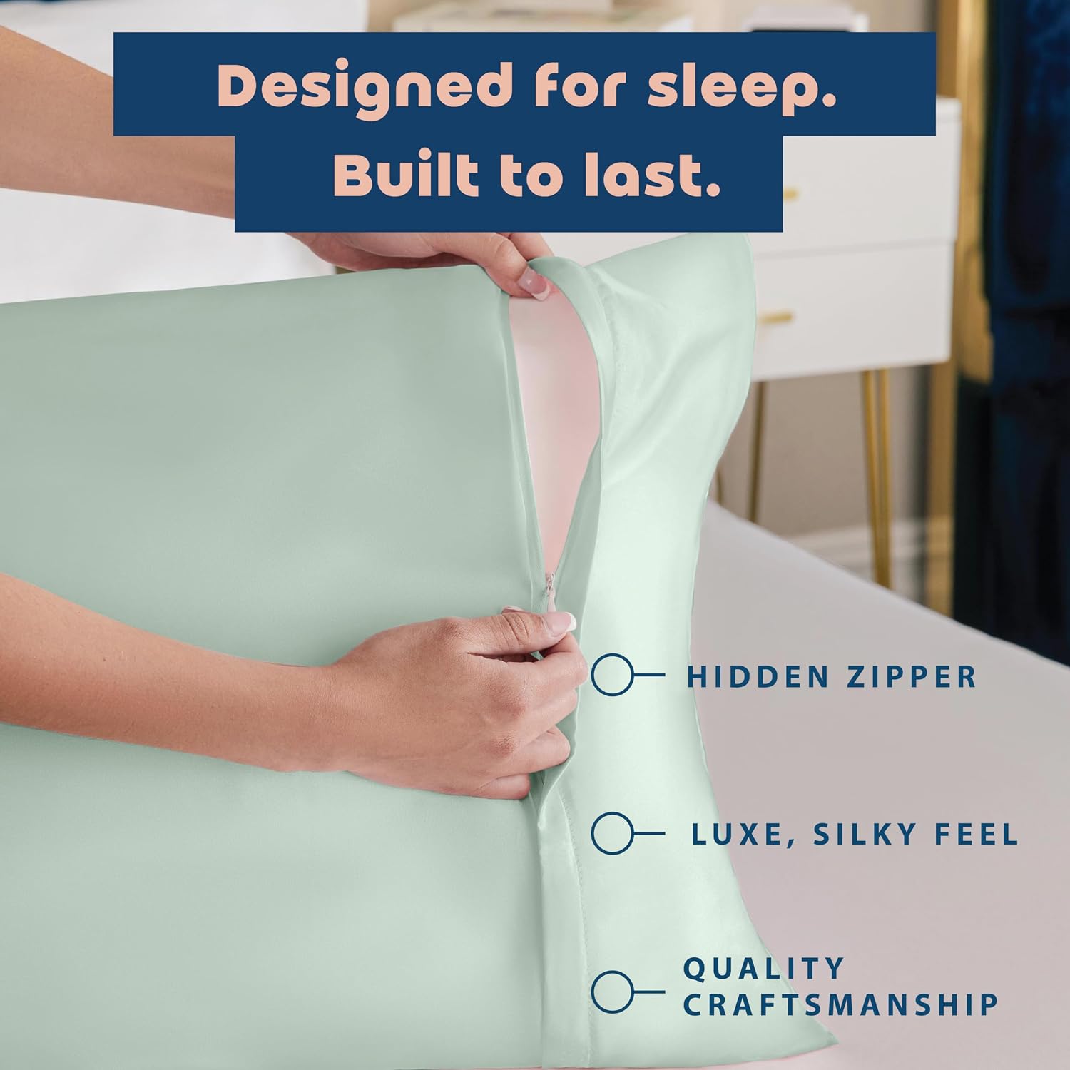 Blissford Satin Pillowcase with Zipper, for Hair and fabric comfort, Feels Soft and Cool Like a Silk Pillowcase, Satin Pillow Cases 2…