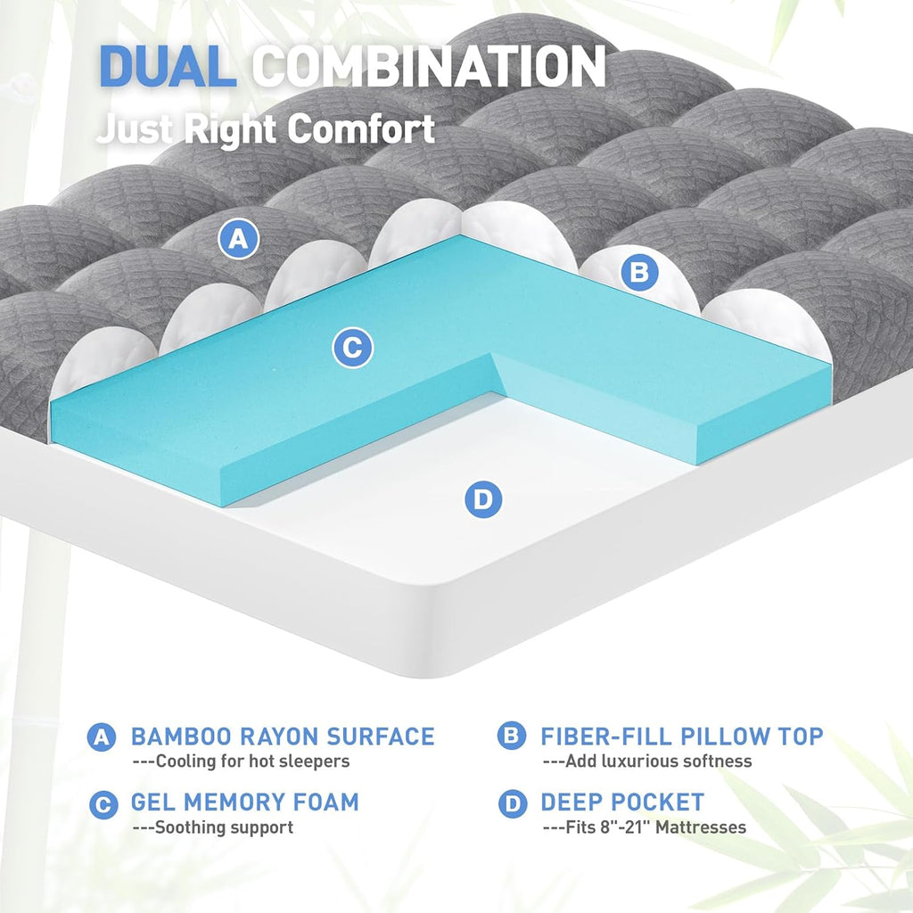 Dual Layer 3 Inch Memory Foam Mattress Topper Twin XL Size, 2 Inch Cooling Gel Memory Foam Plus 1 Inch Pillow Top Mattress Pad Cover…