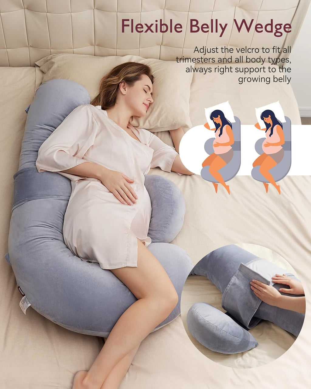 Momcozy Pregnancy Pillow, Original F Shaped Maternity Pillow for Pregnant Women with Adjustable Wedge Pillow, Full Body Support Pregnancy P…
