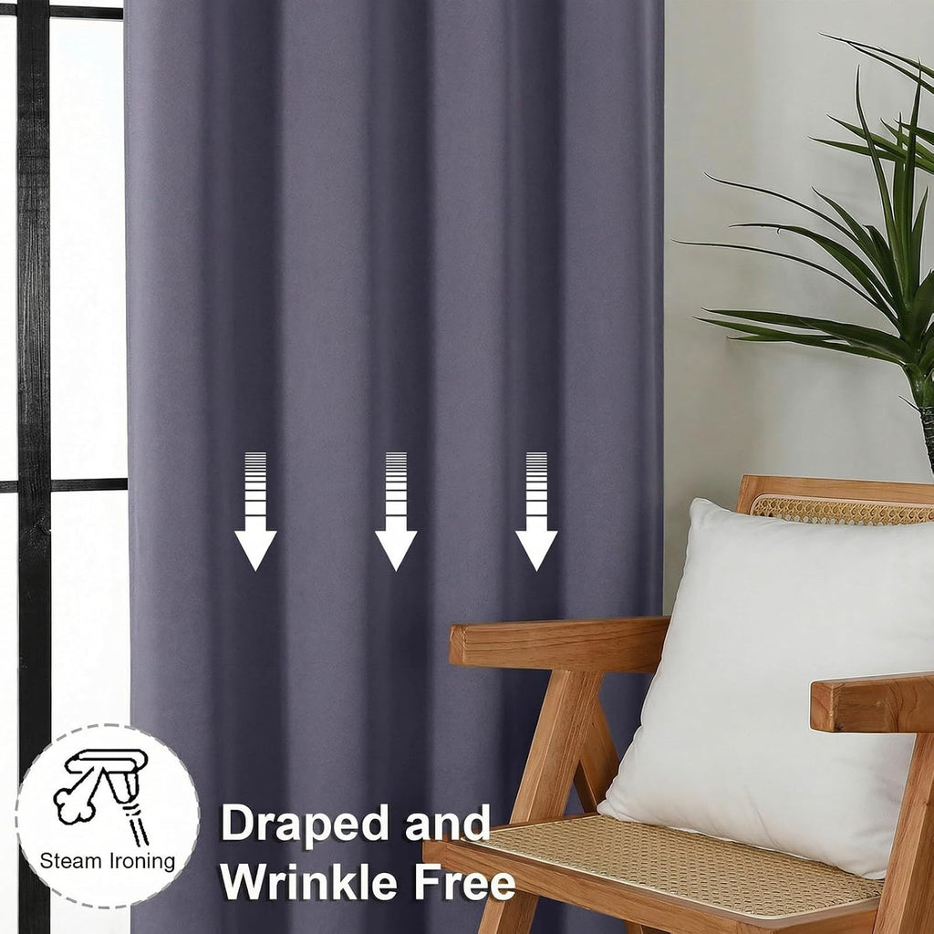 Simplebrand Greyish Purple Blackout Curtains for Bedroom 96 Inches Long 2 Panels, Solid Thermal Insulated, Energy Saving Living Room Window…