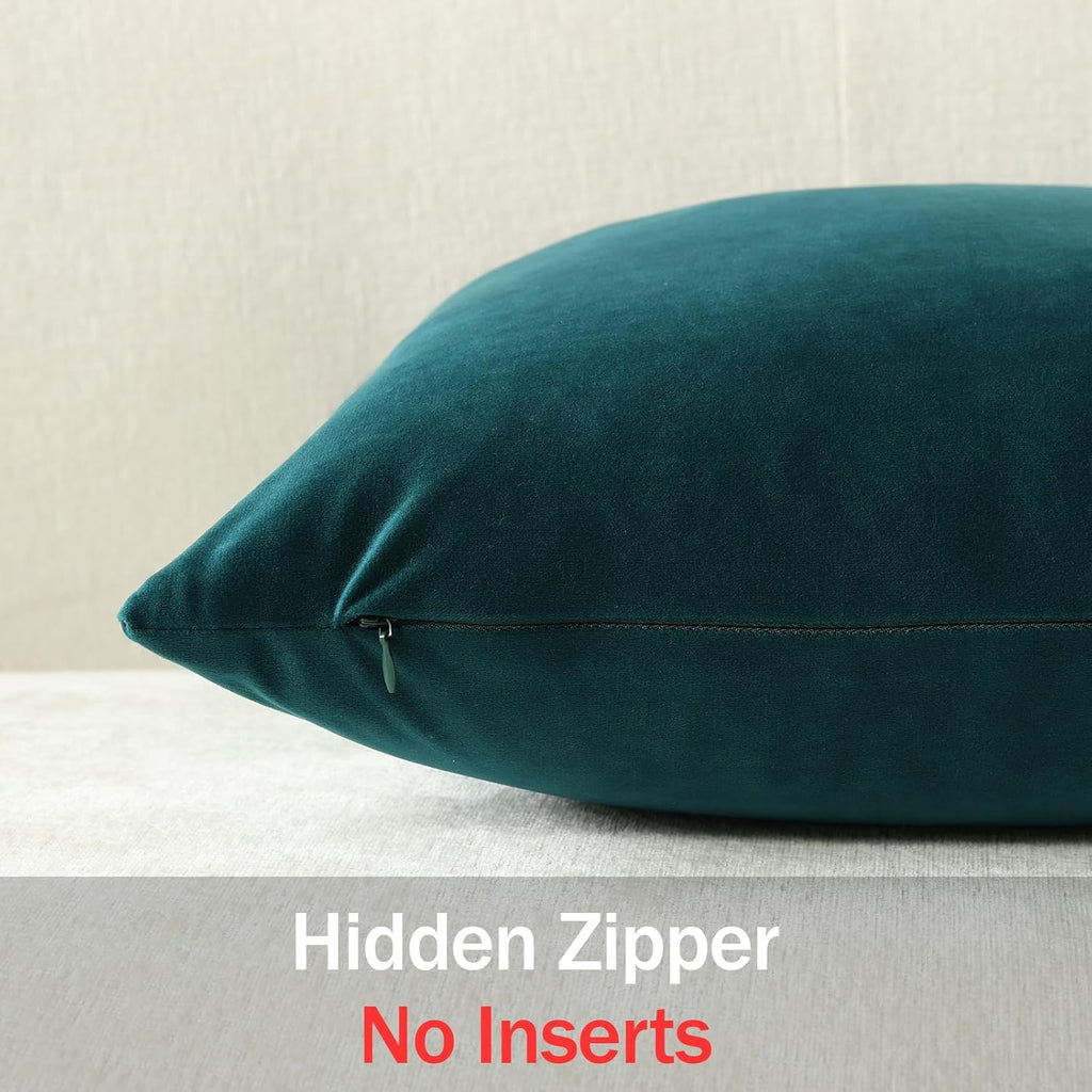 Dezene Throw Pillow Covers 18x18 Teal: Pack of 2 Cozy Soft Velvet Square Modern Luxury Decorative Throw Pillow Cases for Sofa Couch Living…