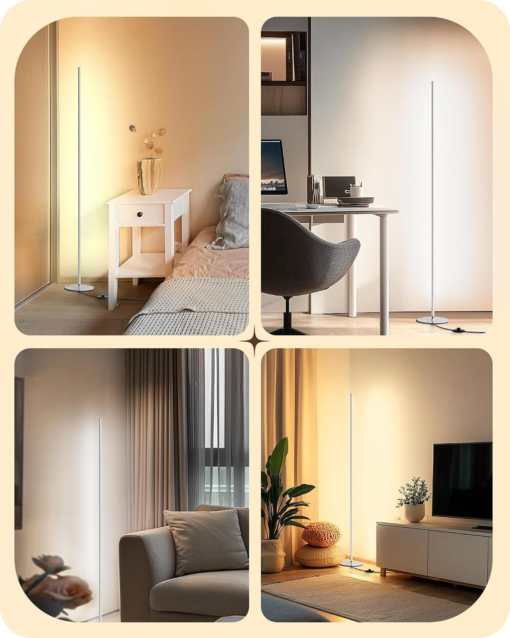 Edishine Minimalist LED Corner Floor Lamp with Remote, Set of 2 Modern Dimmable Mood Light, 57.5" Tall Floor Lamp for Bedroom, Living Room,…