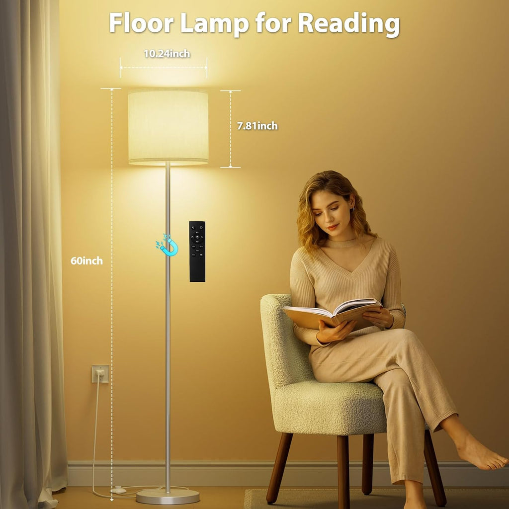 Keepsmile Dimmable Floor Lamps for LivingRoom with 12W LED Bulb, Foot Switch, Remote Custom Color Temperature Floor Light, Linen Shade…