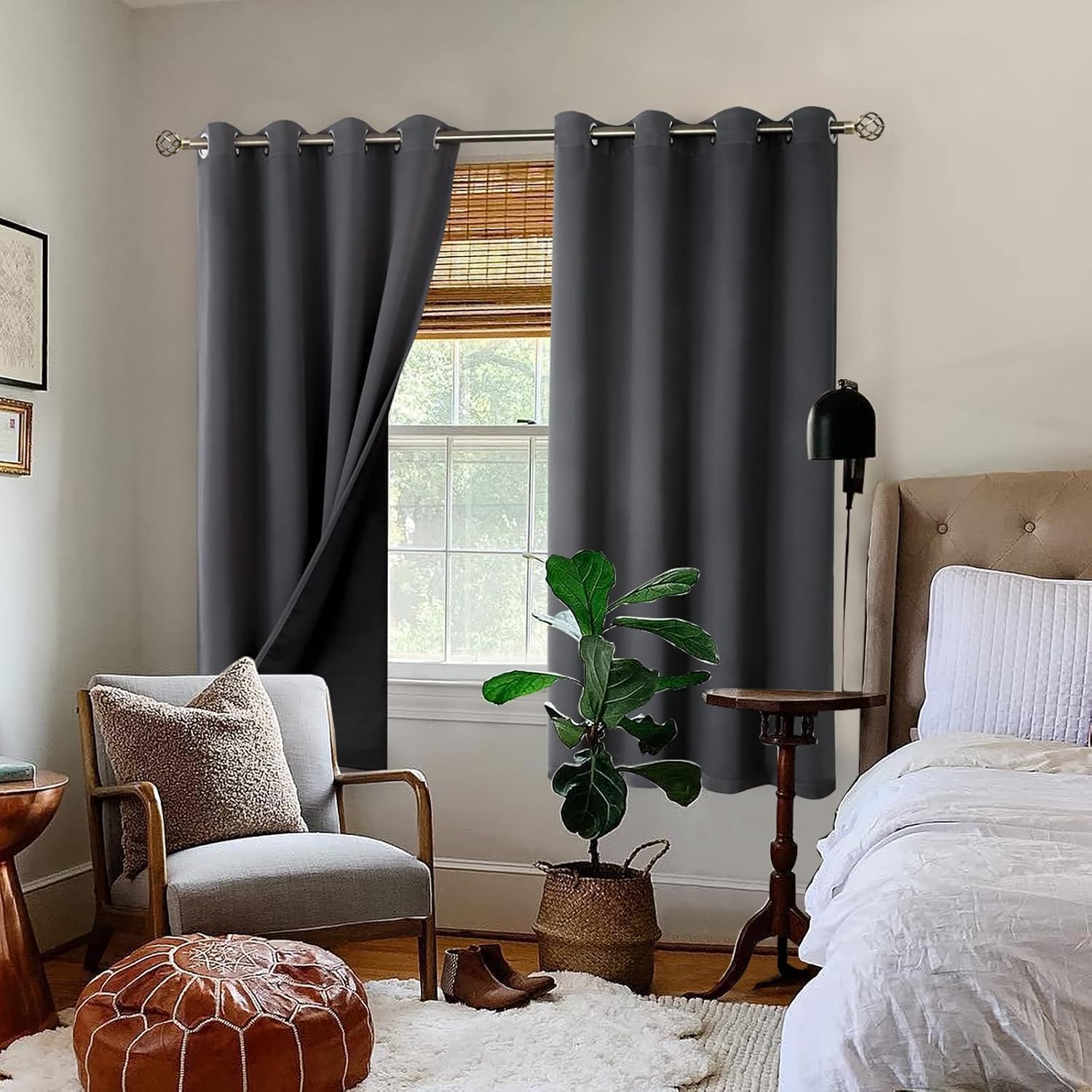 BGment Thermal Insulated 100% Blackout Curtains for Bedroom with Black Liner, Double Layer Full Room Darkening Noise Reducing Grommet Curta…