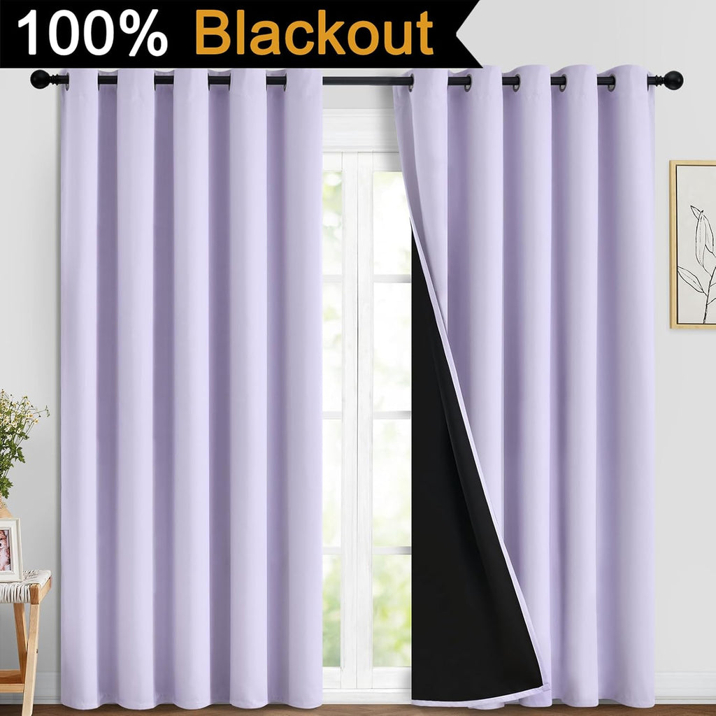 Yakamok 2 Thick Layers 100% Completely Blackout Window Curtains, Thermal Insulated Noise Reducing Drapes for Girl's Bedroom(70Wx84L, Lilac,…