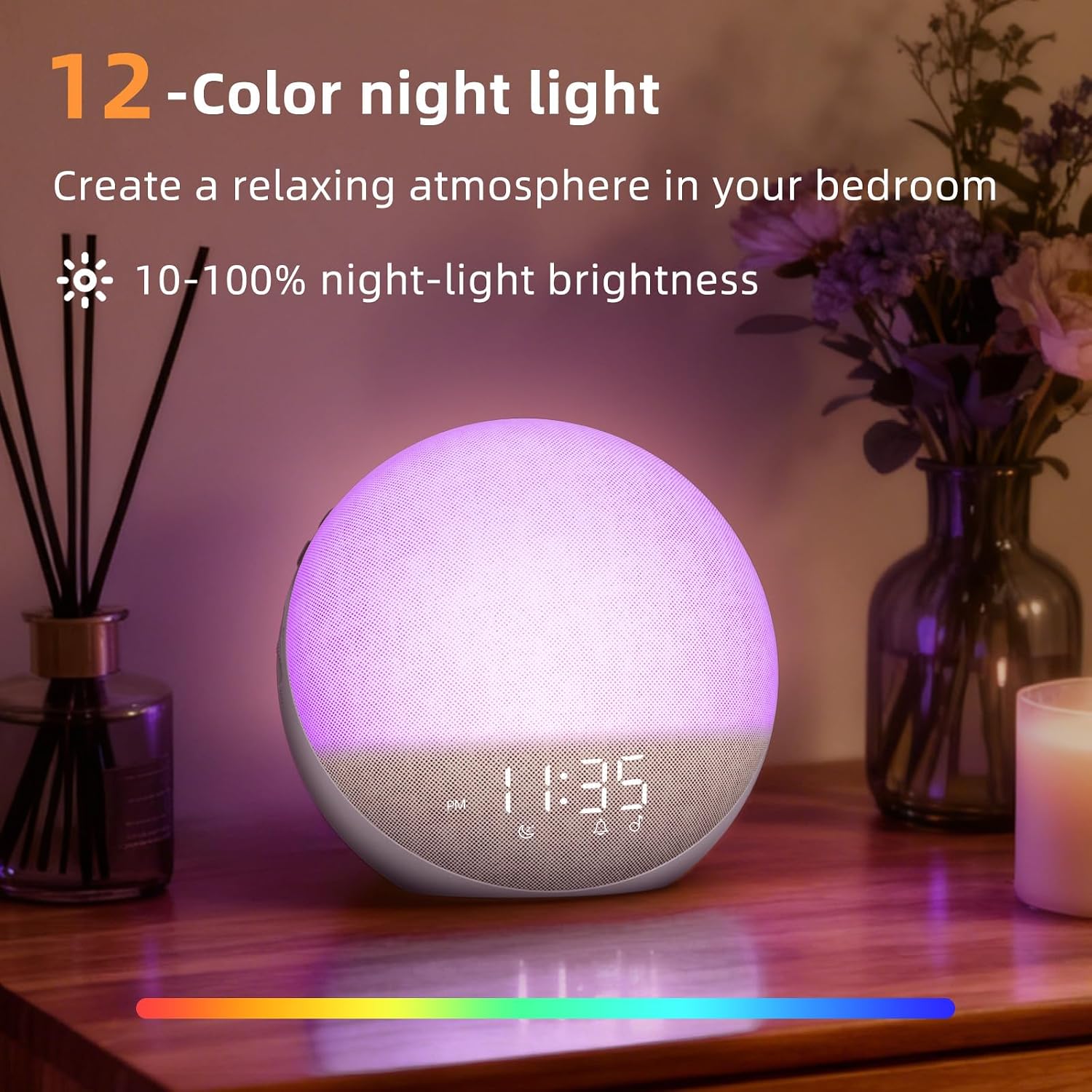 Sunrise Alarm Clock White Noise Machine: Natural Wake Up Light - Dimmable Clock with Bluetooth Speaker for Bedroom - 25 Sleep Sounds for…