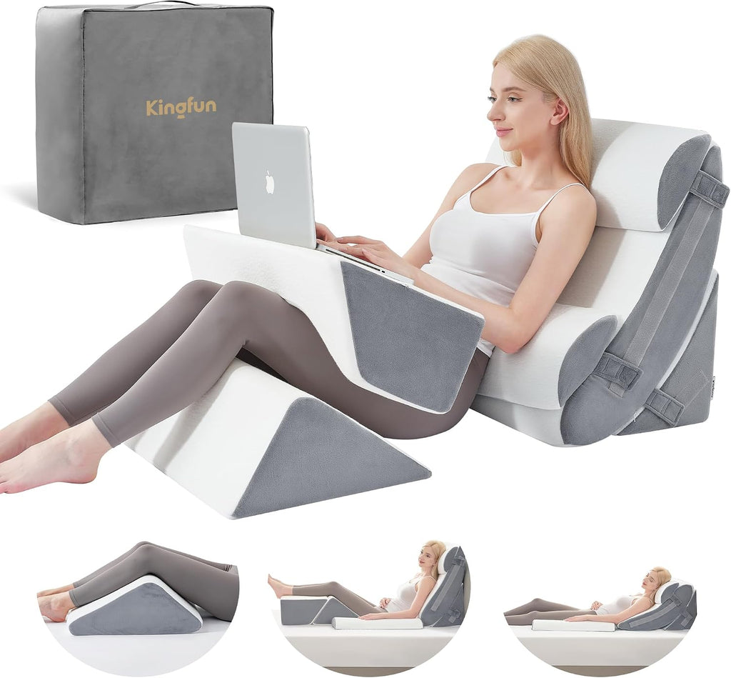 KINGFUN-Anexcitingoption Kingfun 6PCS Orthopedic Bed Wedge Pillow Set for Headboard, Post Surgery Memory Foam Support Pillows for Back, Nec…