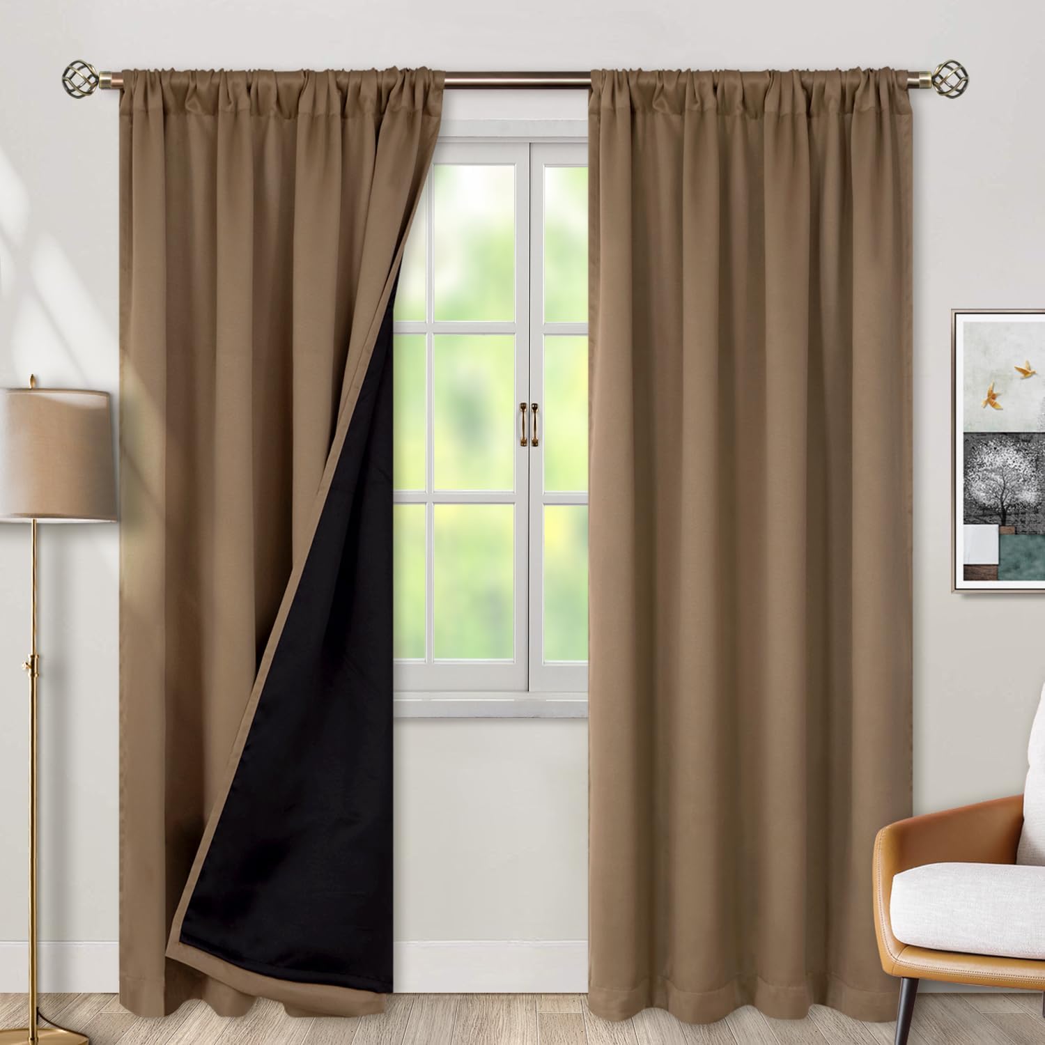BGment 100% Room Darkening Thermal Insulated Blackout Curtains 84 Inches Long with Liner, Rod Pocket and Back Tab Double Layer Noise…