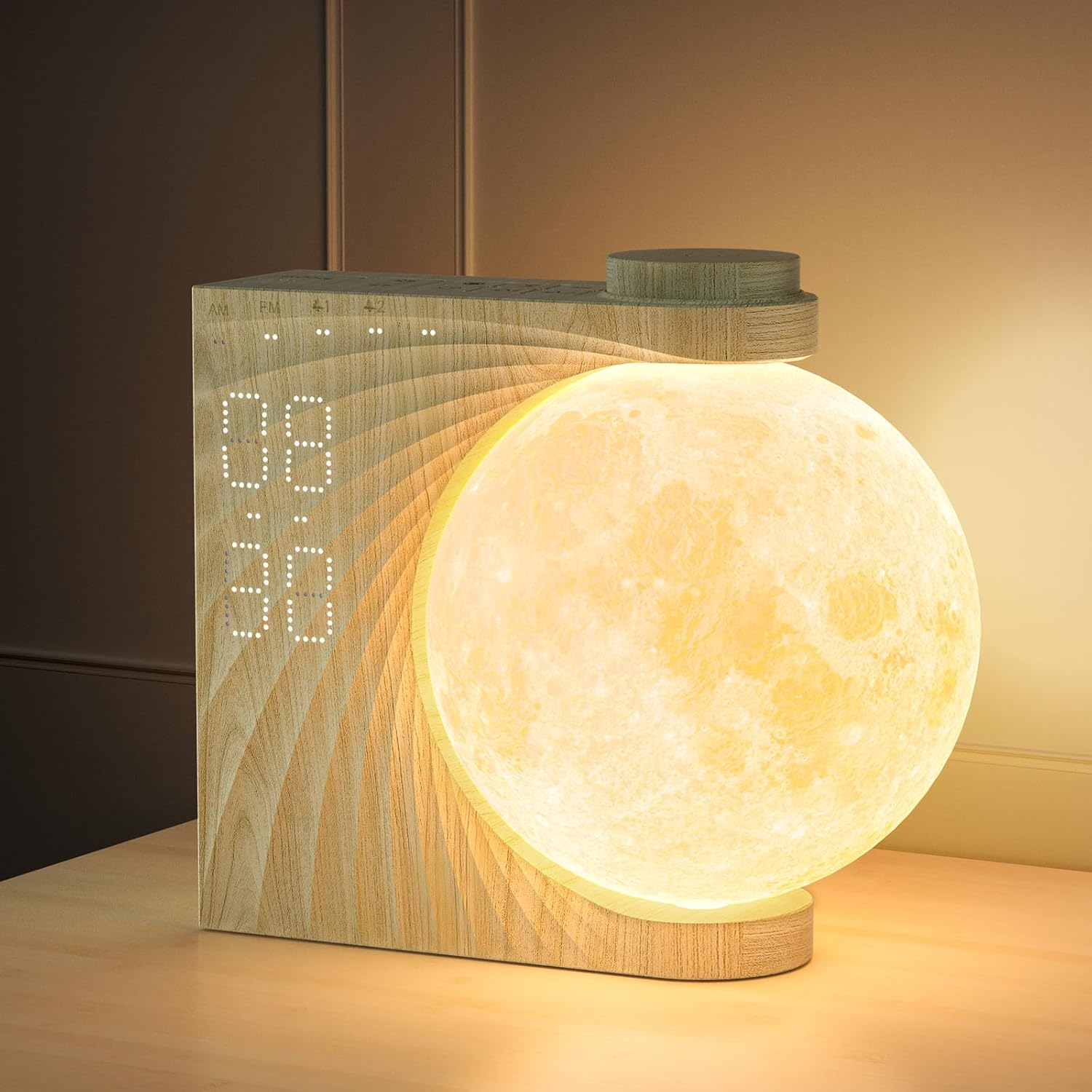 Rotating Moonlight Alarm Clock for Heavy Sleepers - Sunrise Simulation Wake-Up Light, Snooze, 10 Light Effects, 30/60/90 Timer, 10 Nature…