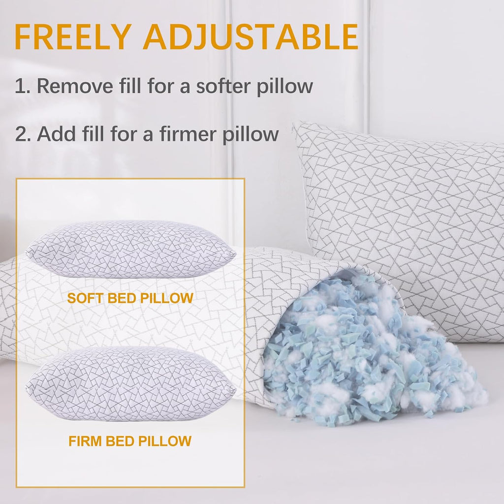Frohaul Shredded Memory Foam Bed Pillows Adjustable Hotel Quality Pillows for Side, Back and Stomach Sleeper, Breathable Washable Cover, Oe…
