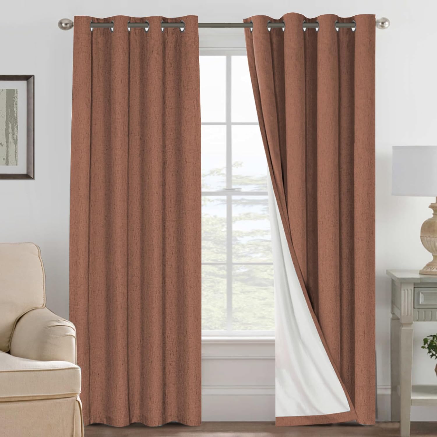 H.VERSAILTEX Bedroom Curtains Blackout Linen Blackout Curtains 84 Inches Long, 100% Blackout Thermal Textured Linen Look Curtain…