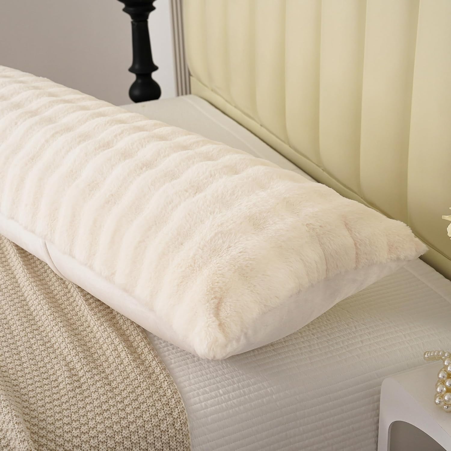 Uhamho Fluffy Faux Fur Body Pillowcase, Luxury Bubble Waffle Carved Plush Long Size 21"x54" Body Pillow Cover for Adults and Children Soft…