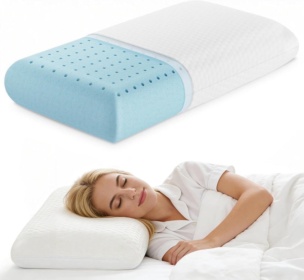 Sweetcrispy Back and Side Sleeper Support, White Gel Cooling Memory Foam Pillows for Sleeping, Bed Pillows for Adults with Breathable Mesh…