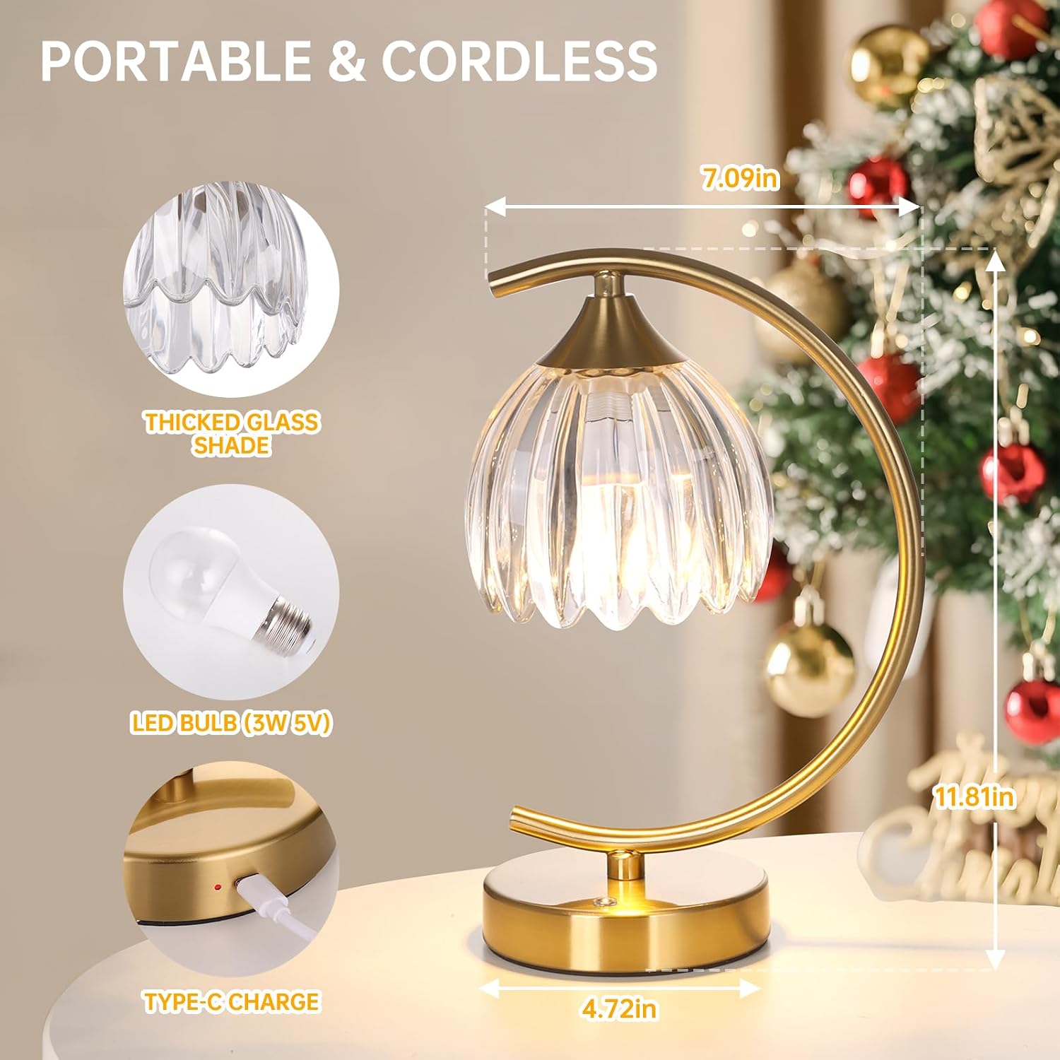 Shenmoyl Tulip Table Lamp, 5200mAh Cordless Touch Control Table Lamp with 3 Color Temps & Stepless Dimming, Rechargeable Battery Table…