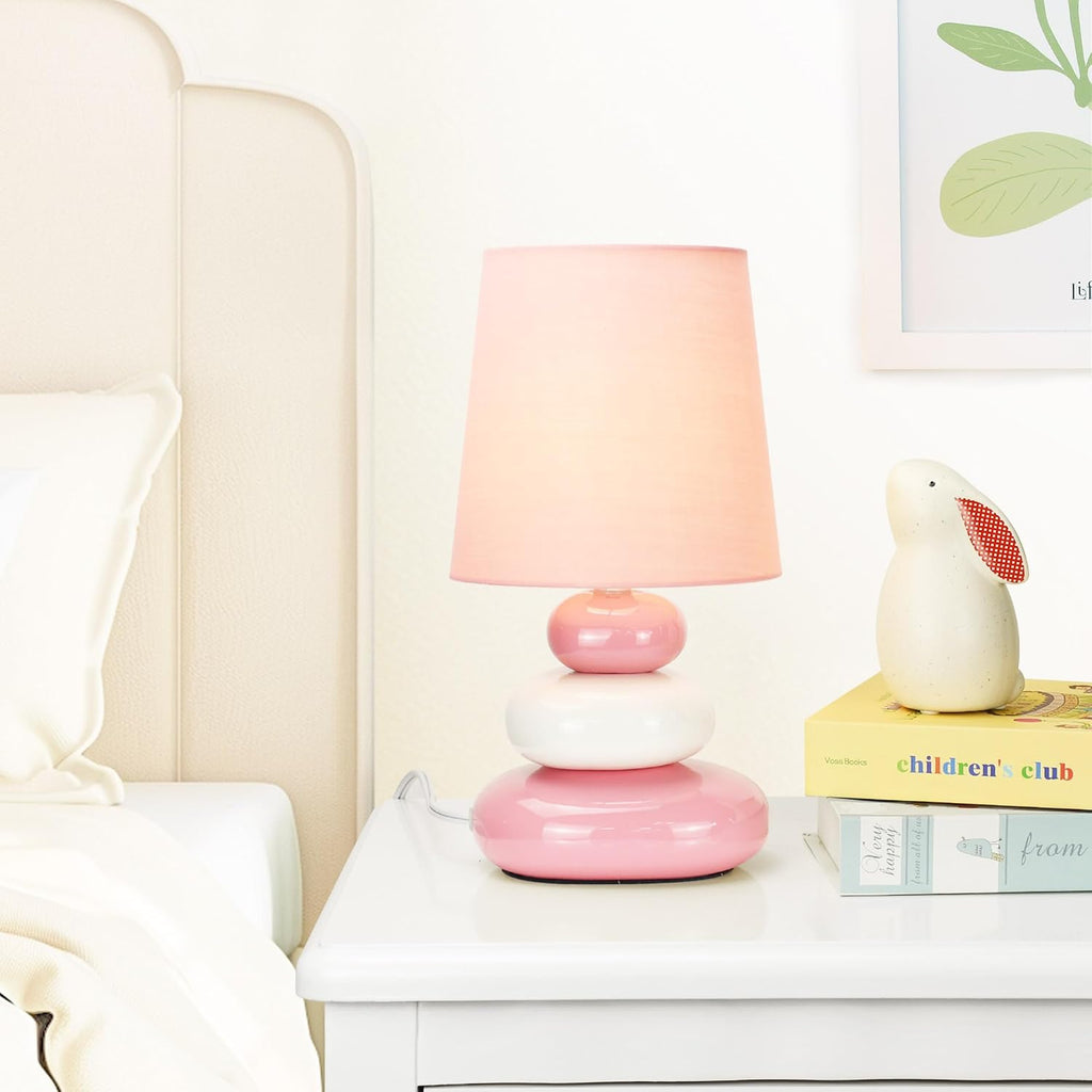 LULE Pink Small Table Lamp for Living Room as Bedside Table Lamp for Bedroom, Modern Ceramic Kids Night Table Lamp, Φ6.5×H12.2IN, Bulb Excluded
