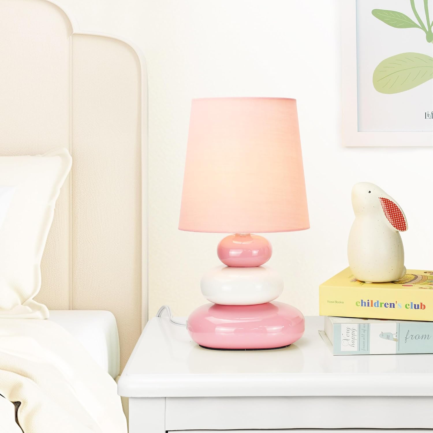 LULE Pink Small Table Lamp for Living Room as Bedside Table Lamp for Bedroom, Modern Ceramic Kids Night Table Lamp, Φ6.5×H12.2IN, Bulb Excluded