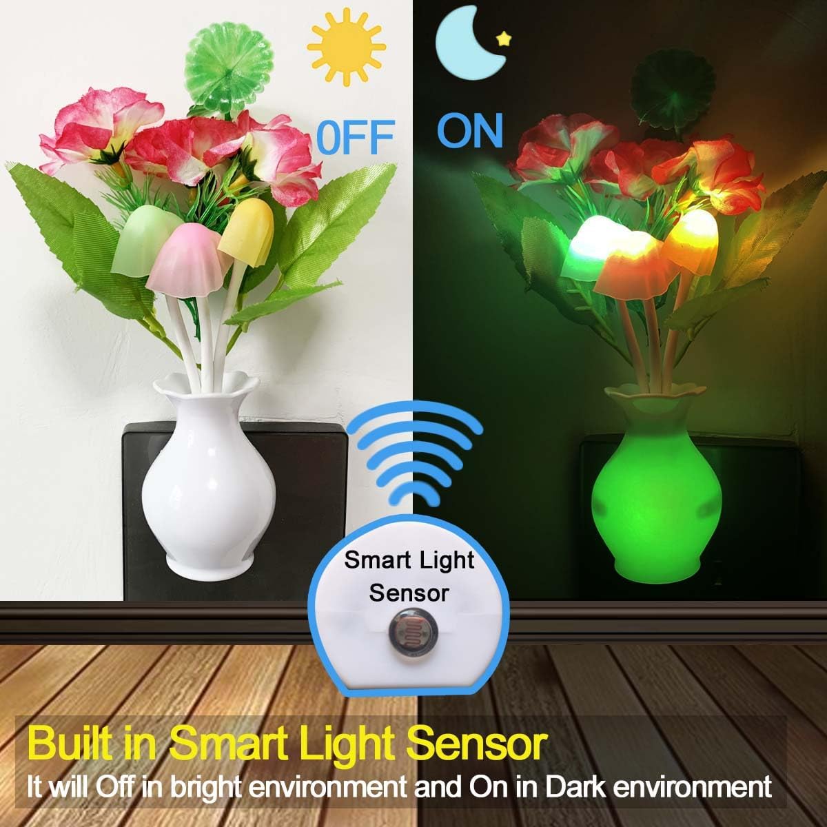 4 Pieces LED Night Light Plug in with Dusk to Dawn Sensor 7 Color Change, Wall Lamps Plug in NightLight for Kids Adults, Bedroom…