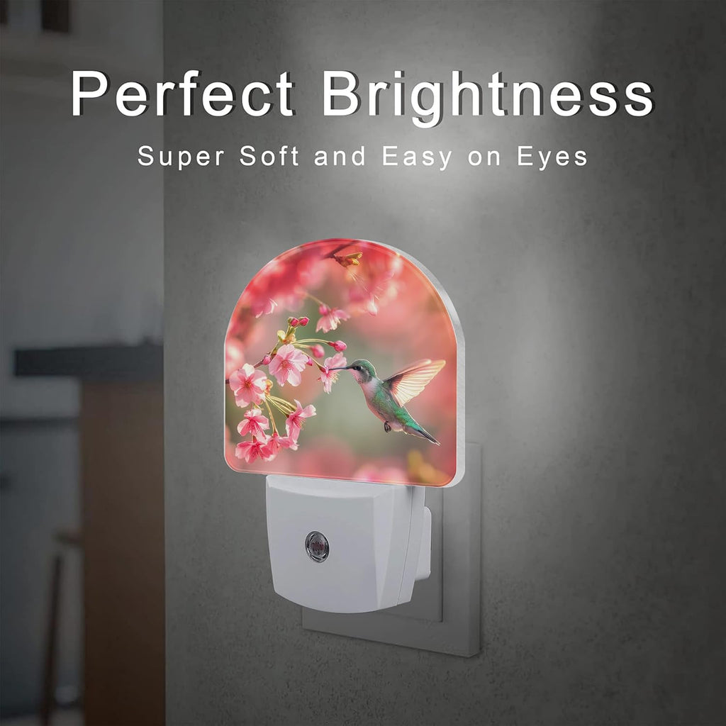 Hummingbird with Cherry Blossoms Night Light Plug into Wall, Pink Flowers Bird Dusk to Dawn Night Light,0.5w Energy Saving Sleep Friendly…