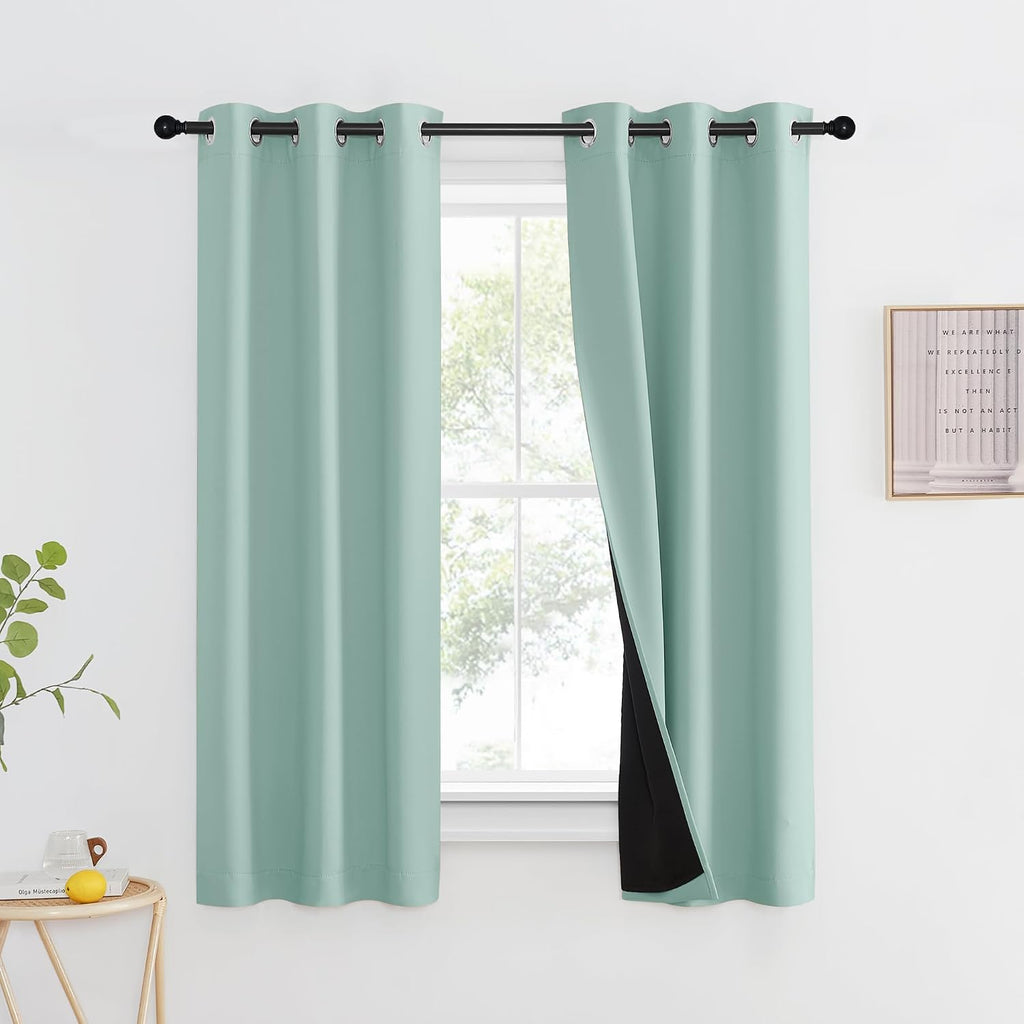 Nicetown Aqua Blue 100% Blackout Curtain Set, Thermal Insulated & Energy Efficiency Window Draperies for Guest Room, Full Shading Panels fo…