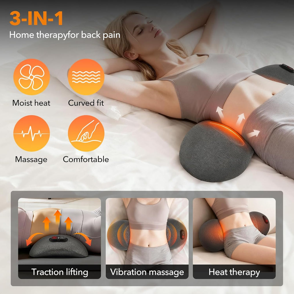 Gifey Smooth Spine Triple Fusion Back Massager with Stretching, Vibration & Heat Electric Lumbar Support Pillow for Lower Back Tension &,…