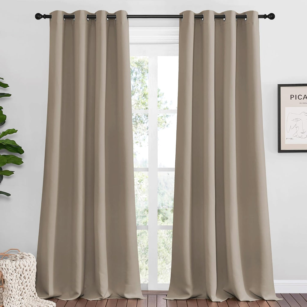Nicetown Taupe Blackout Curtains 108" Long, 55" Wide, 2 Pieces for Office, Dining, Guest Room - Sound Reducing, Heat and Cold Block Panels…