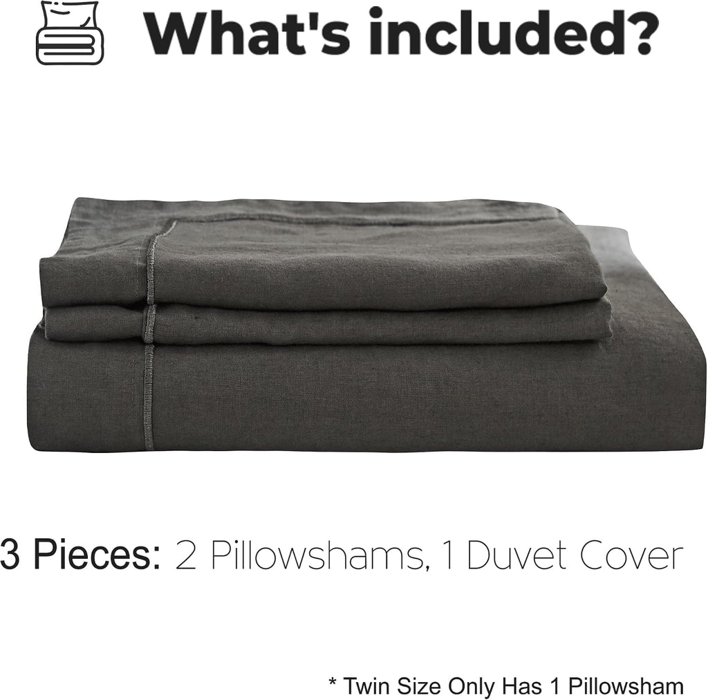 Simple&Opulence 100% Washed Linen Duvet Cover with Embroidered, 2 Pieces Soft Farmhouse Comforter Set with Button Closure,1…