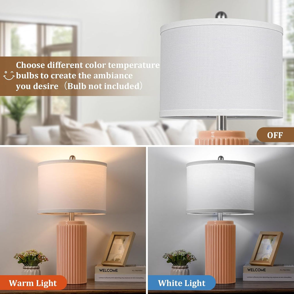 Tobusa 23.5’’ Orange Table Lamps for Bedroom Set of 2, Modern Ceramic Nightstand Lamps for Living Room, Retro Lamps with White Shade Set fo…