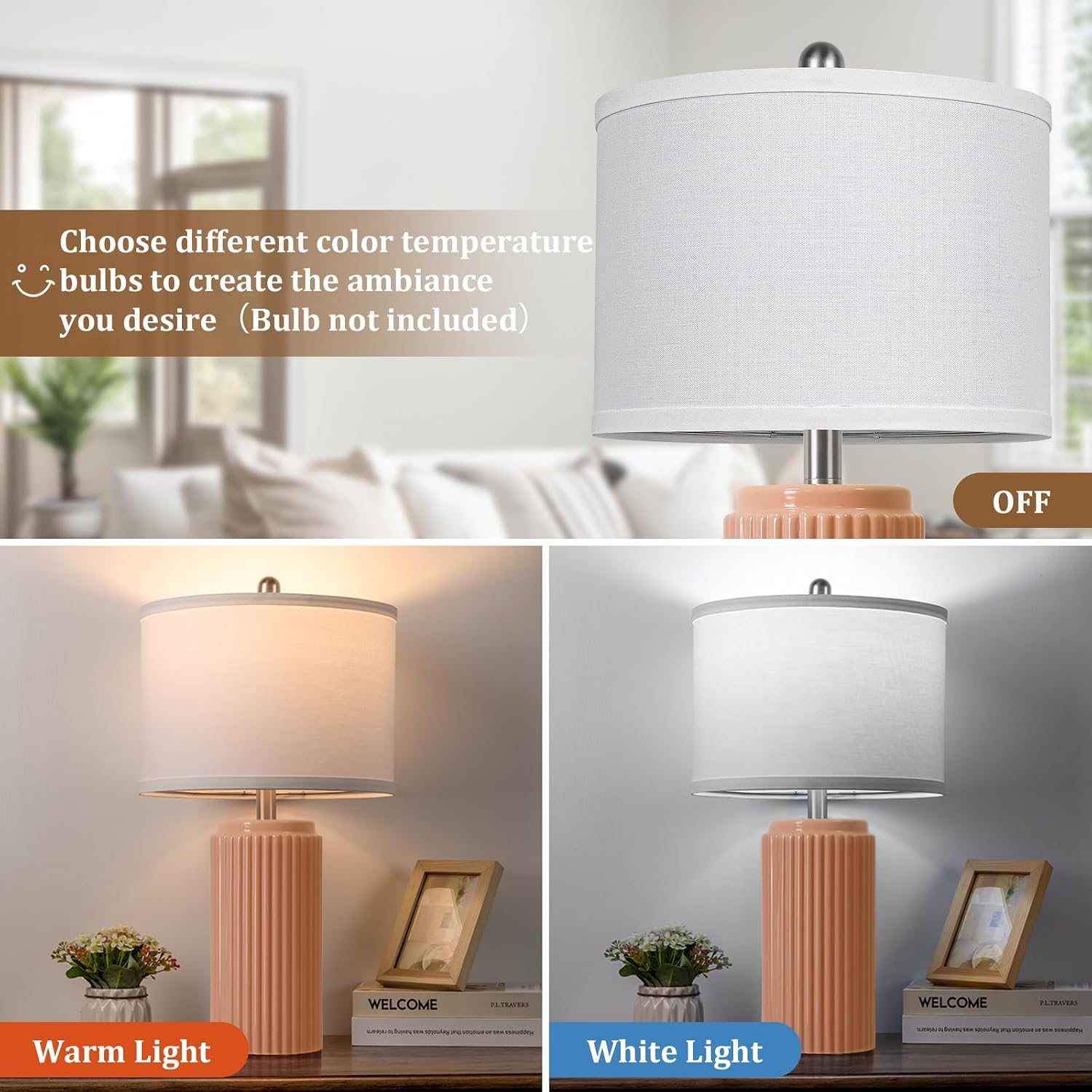 Tobusa 23.5’’ Orange Table Lamps for Bedroom Set of 2, Modern Ceramic Nightstand Lamps for Living Room, Retro Lamps with White Shade Set fo…