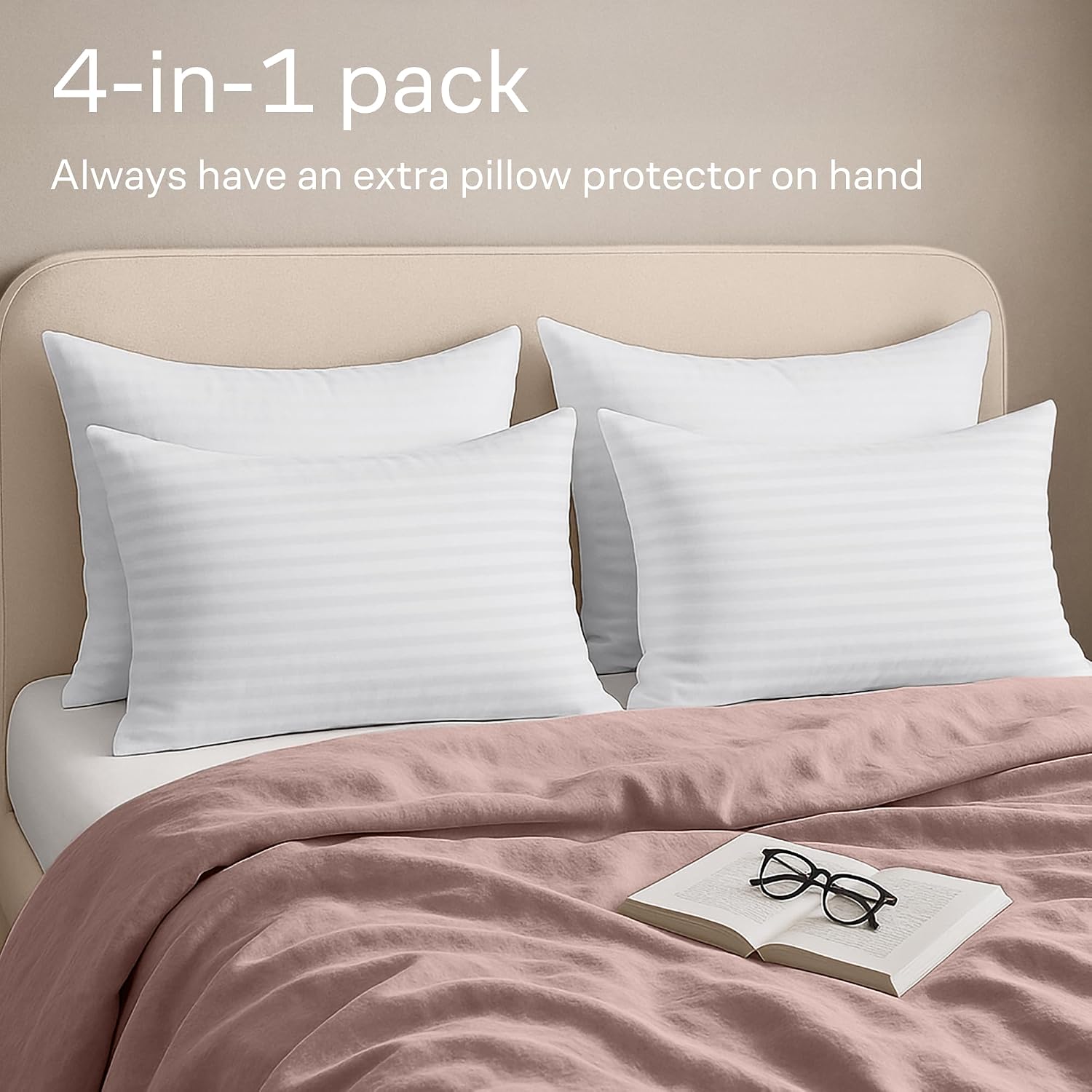 Set of 2 Pillow Protectors with Zipper Standard Size - 100% Resistant to Stains, Dust & Dirt - Washable Covers for Increased Pillow Lifespan